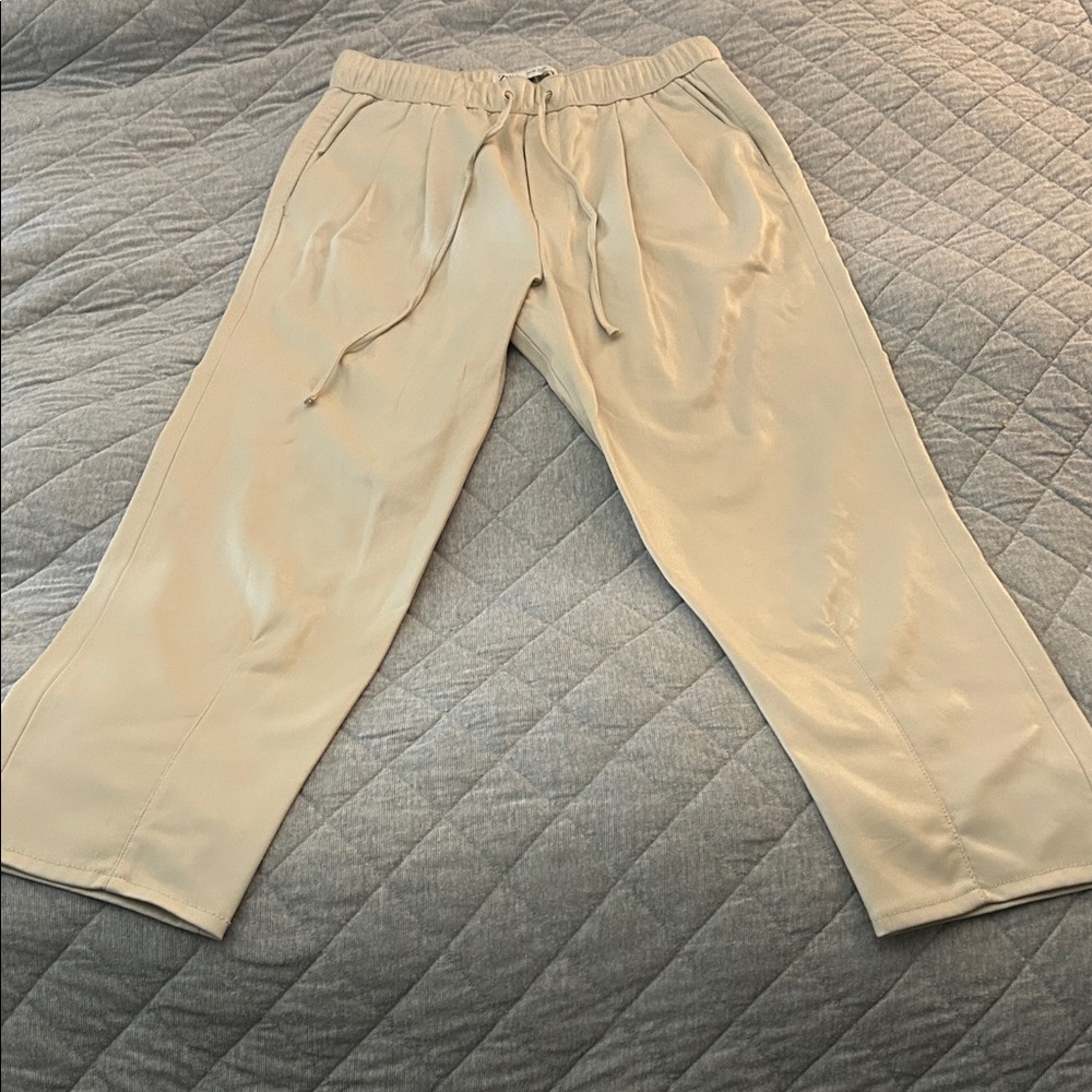 Zara Women's Cream Faux-Leather Pants
